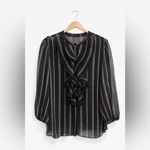 White House Black Market Sheer Black Striped Blouse